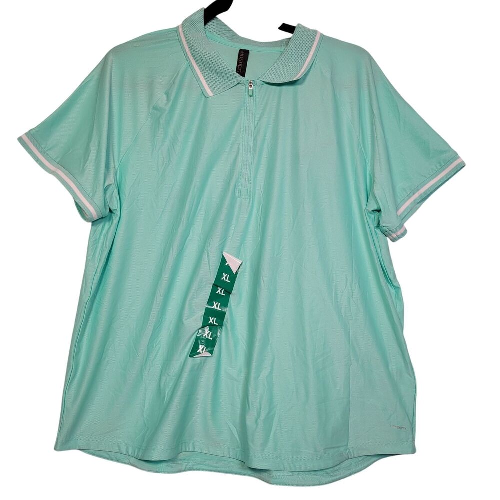 Mondetta Women's Active 1/4-Zip Short Sleeve Mesh Polo Shirt Green X-Large